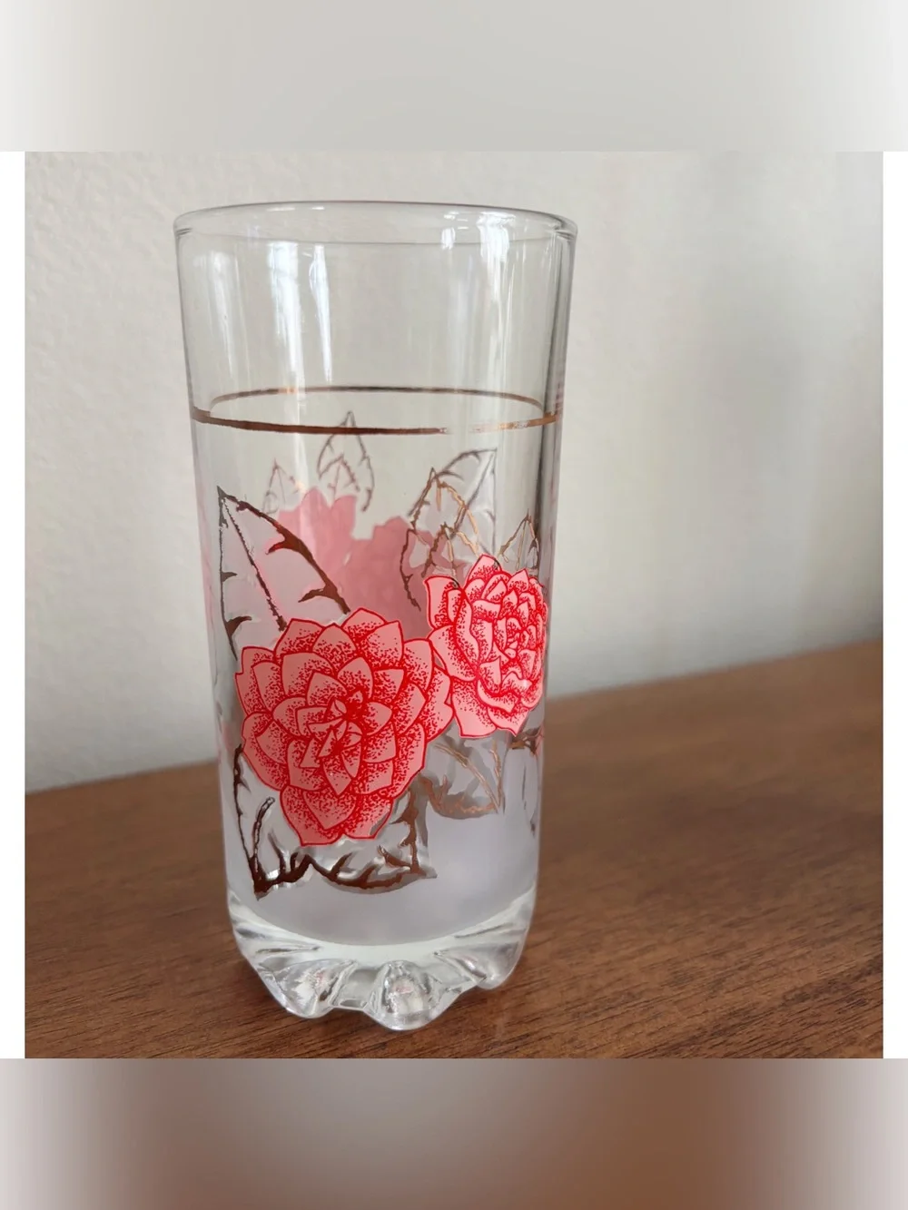 Vintage Rose Flower Print Drinking Glasses Tumblers Set Of 4